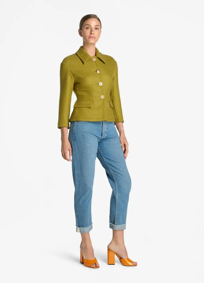 St John Jackets and Coats Women Textured Wool Short Jacket Moss St John Jackets and Coats Women Textured Wool Short Jacket Moss