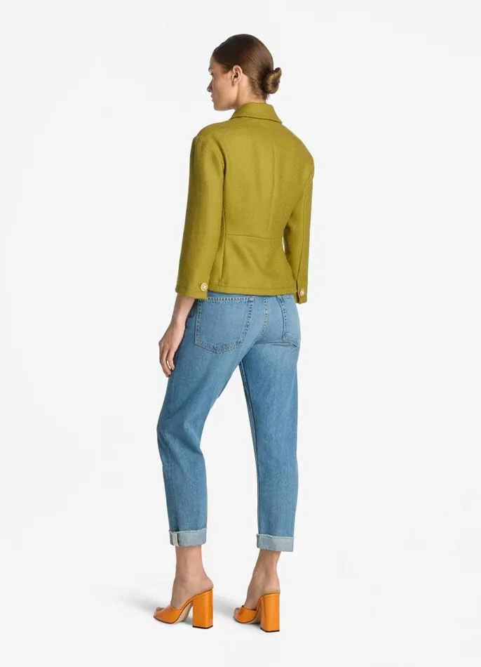 St John Jackets and Coats Women Textured Wool Short Jacket Moss St John Jackets and Coats Women Textured Wool Short Jacket Moss