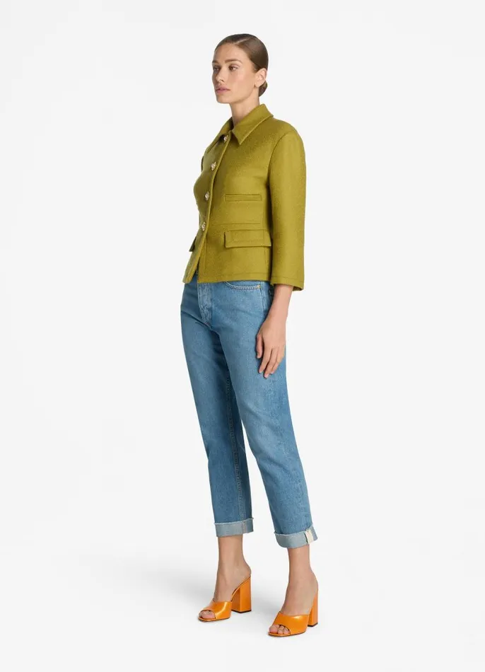 St John Jackets and Coats Women Textured Wool Short Jacket Moss St John Jackets and Coats Women Textured Wool Short Jacket Moss