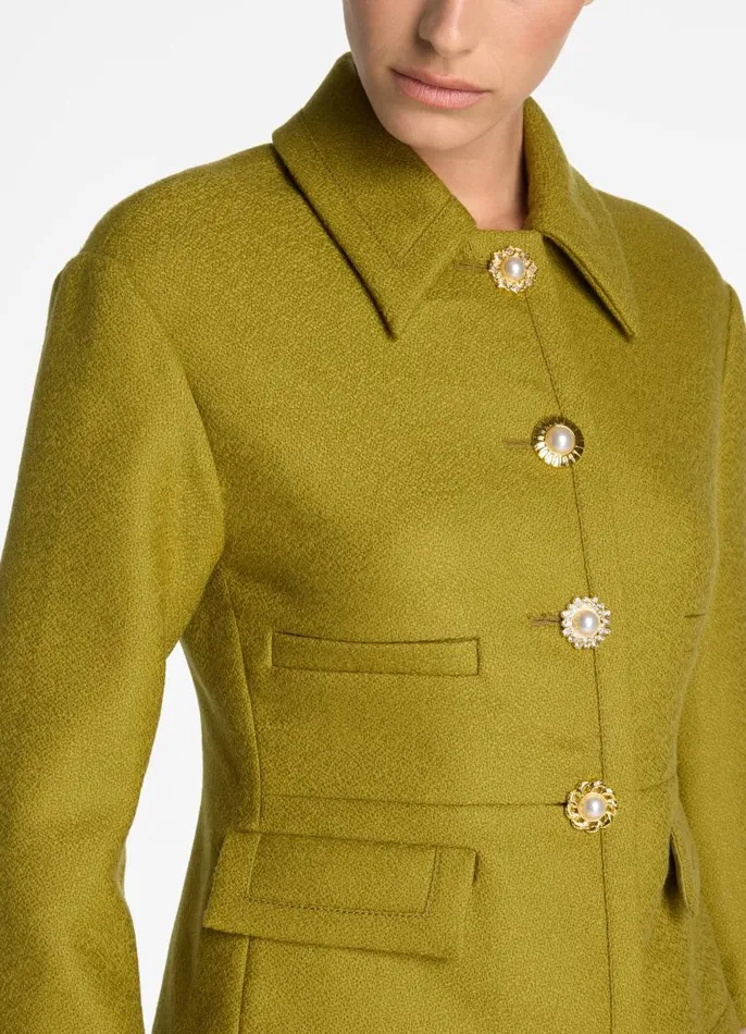St John Jackets and Coats Women Textured Wool Short Jacket Moss St John Jackets and Coats Women Textured Wool Short Jacket Moss