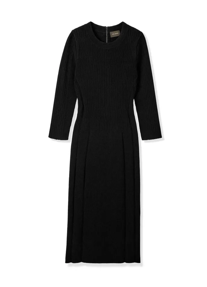 St John Knit Dresses Women Mixed Rib 34 Sleeve Dress Black