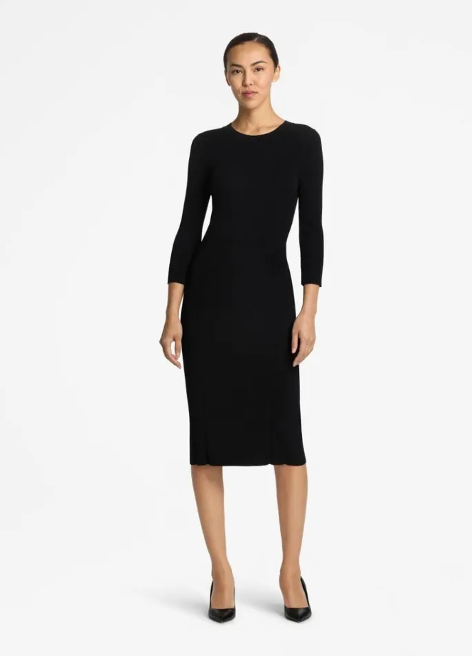 St John Knit Dresses Women Mixed Rib 34 Sleeve Dress Black St John Knit Dresses Women Mixed Rib 34 Sleeve Dress Black