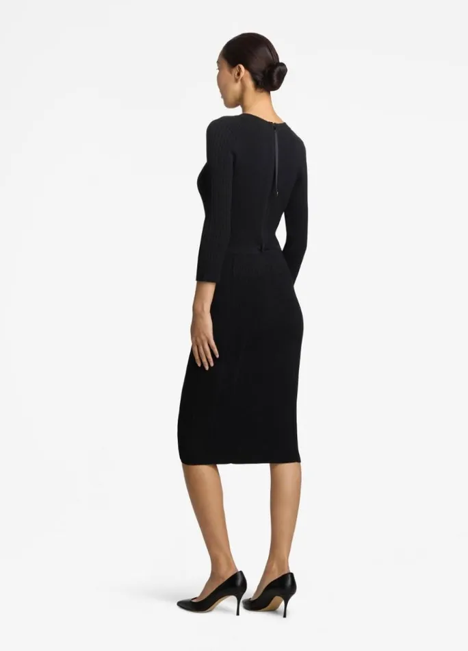 St John Knit Dresses Women Mixed Rib 34 Sleeve Dress Black St John Knit Dresses Women Mixed Rib 34 Sleeve Dress Black