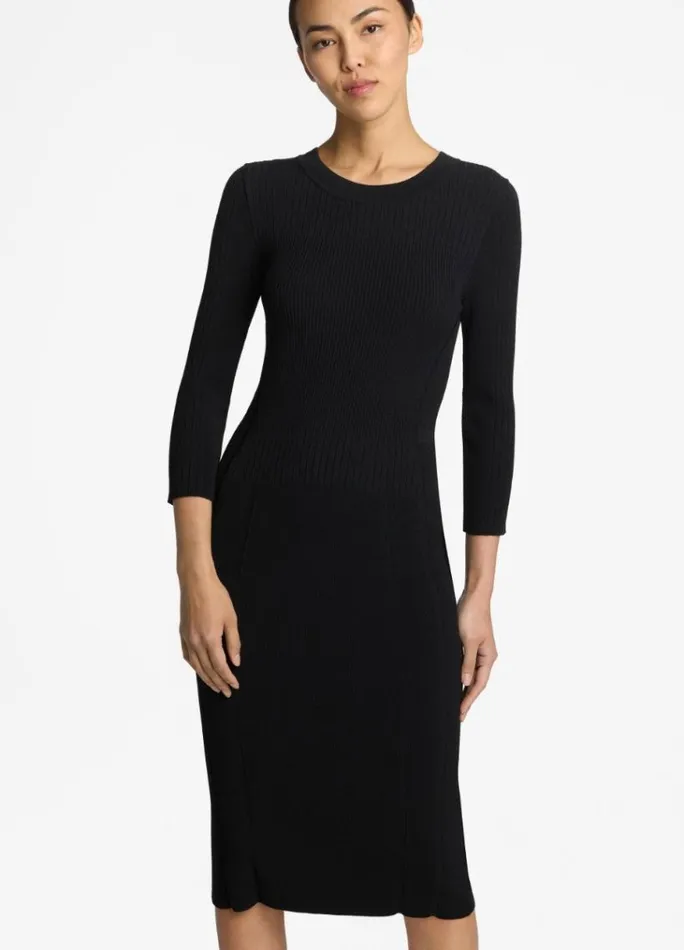 St John Knit Dresses Women Mixed Rib 34 Sleeve Dress Black St John Knit Dresses Women Mixed Rib 34 Sleeve Dress Black