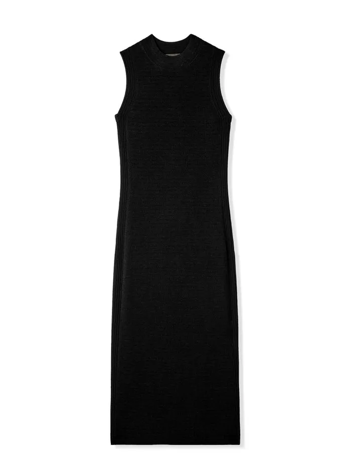 St John Knit Dresses Women Mock Collar Dress Black