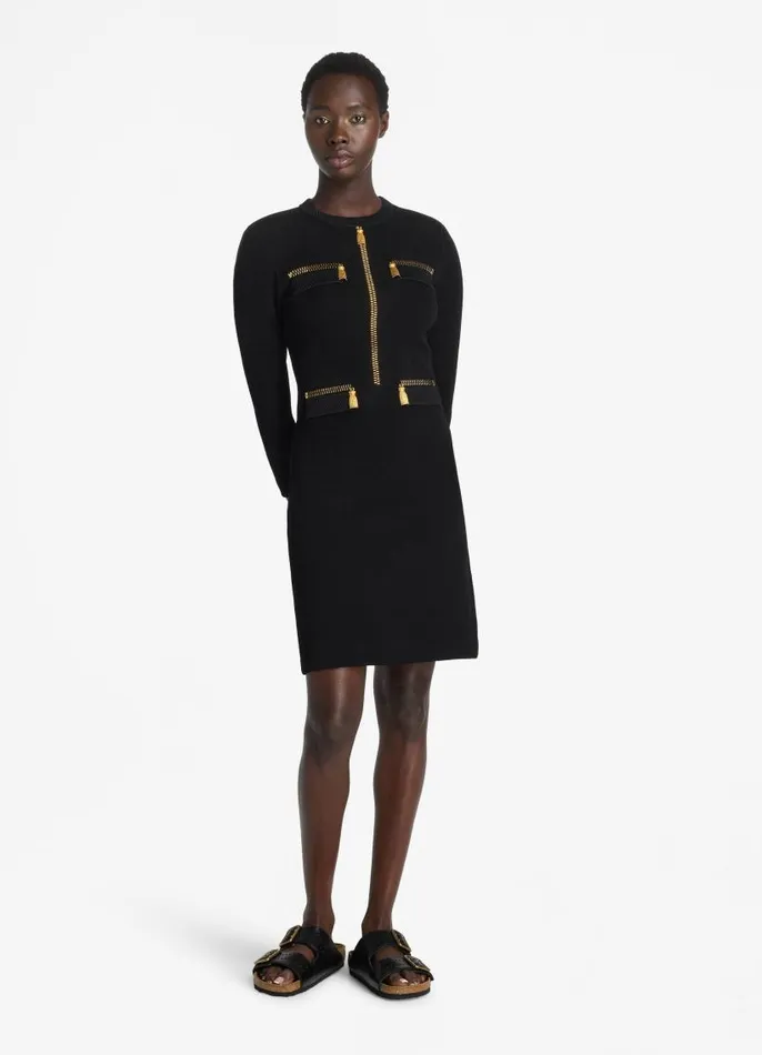 St John Knit Dresses Women SJ Signature Trompe L039Oeil Dress Black St John Knit Dresses Women SJ Signature Trompe L039Oeil Dress Black