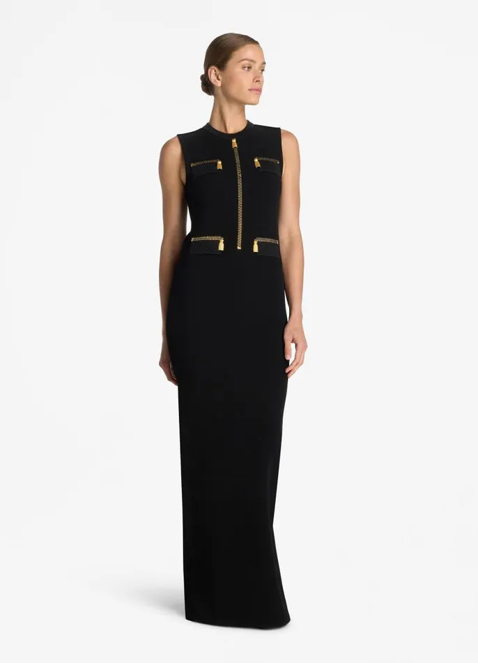 St John Knit Dresses Women SJ Signature Trompe L039Oeil Long Dress Black St John Knit Dresses Women SJ Signature Trompe L039Oeil Long Dress Black