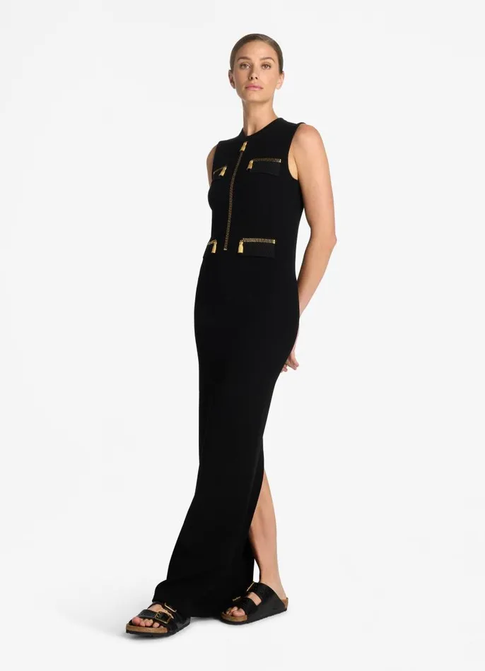 St John Knit Dresses Women SJ Signature Trompe L039Oeil Long Dress Black St John Knit Dresses Women SJ Signature Trompe L039Oeil Long Dress Black
