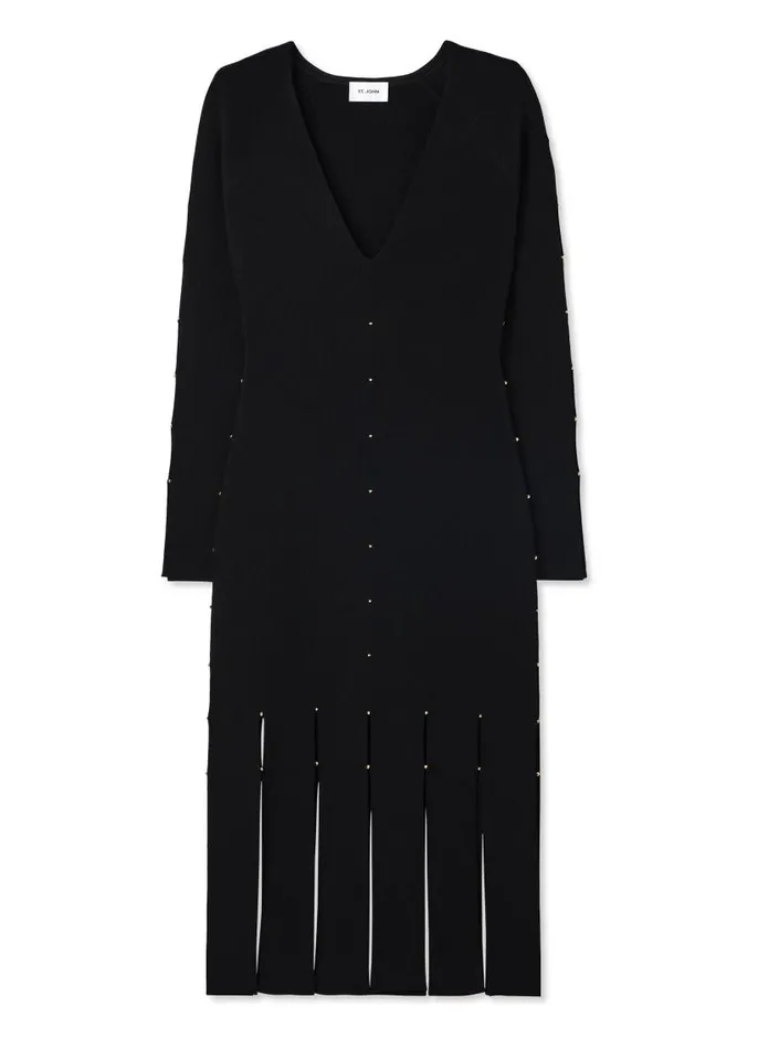 St John Knit Dresses Women Stretch Knit Slit Dress Black