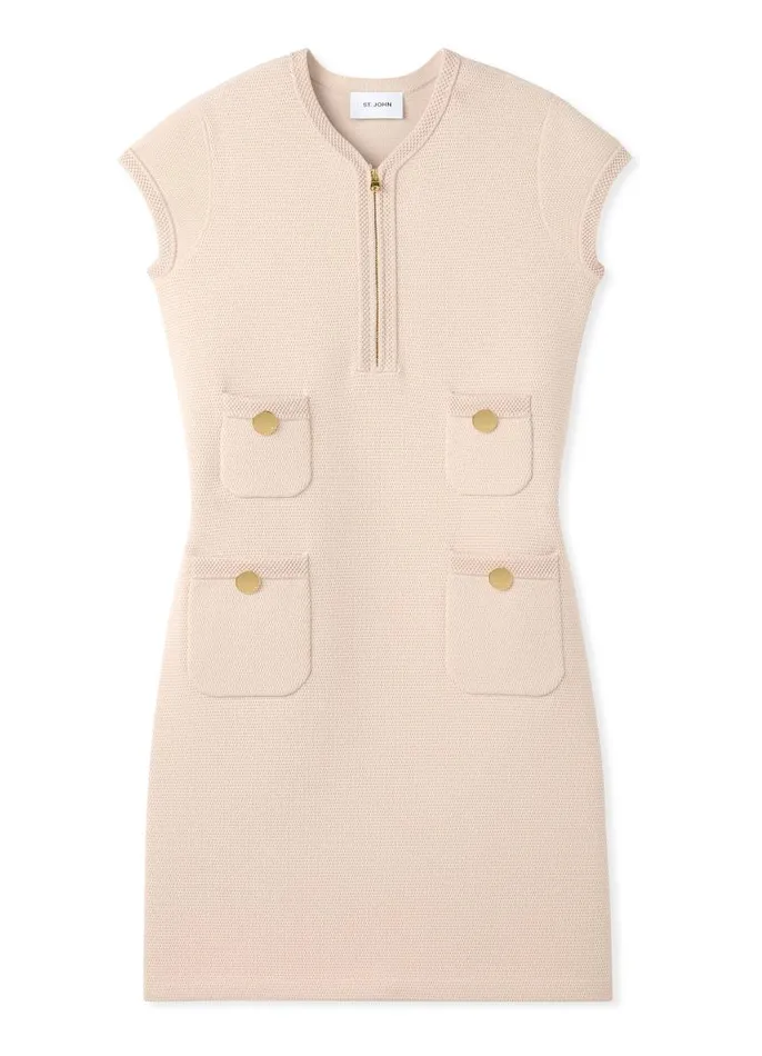 St John Knit Dresses Women Stretch Twill Knit Cap Sleeve Dress Light Peony
