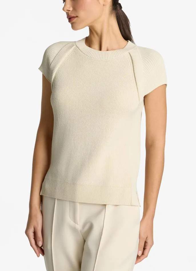 St John Knitwear Women Cap Sleeve Rib Knit Top Ecru St John Knitwear Women Cap Sleeve Rib Knit Top Ecru