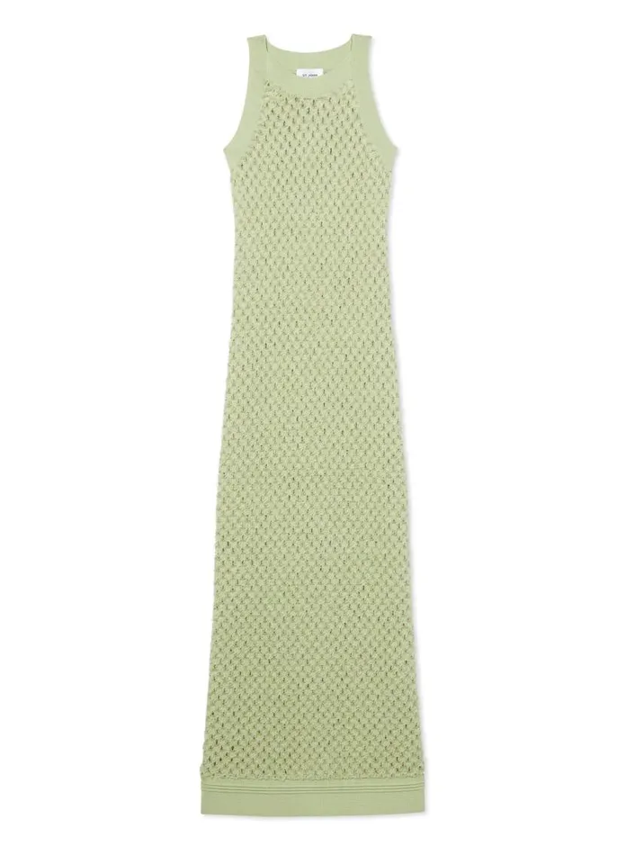 St John Knitwear Women Sparkle Crochet Knit Dress Pale Lime