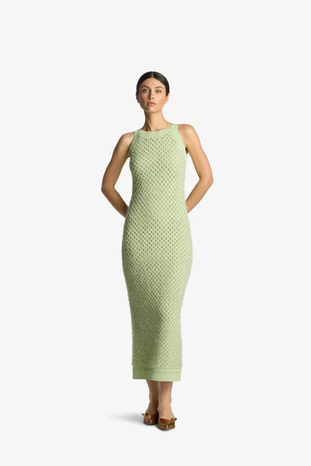 St John Knitwear Women Sparkle Crochet Knit Dress Pale Lime St John Knitwear Women Sparkle Crochet Knit Dress Pale Lime