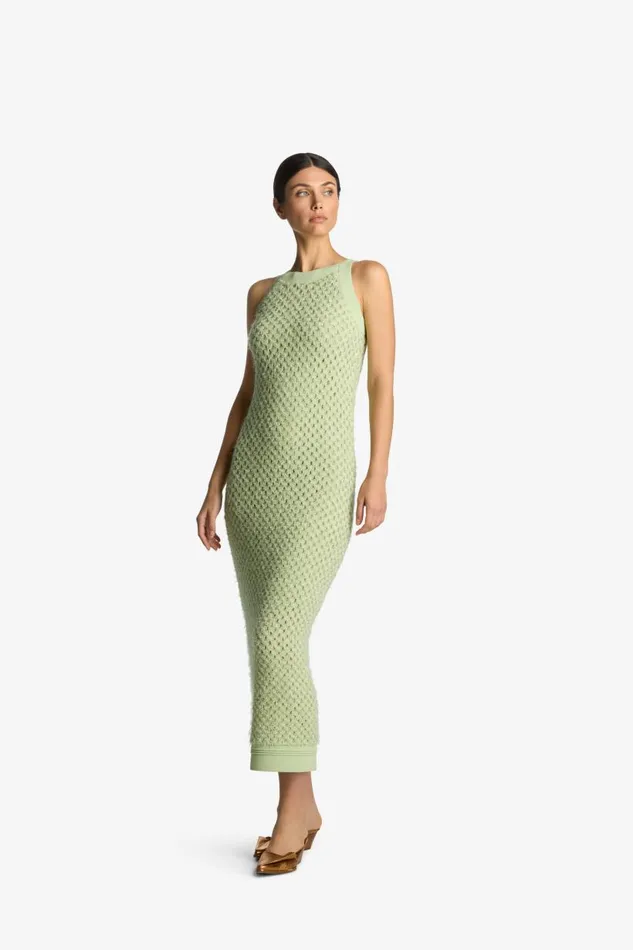 St John Knitwear Women Sparkle Crochet Knit Dress Pale Lime St John Knitwear Women Sparkle Crochet Knit Dress Pale Lime