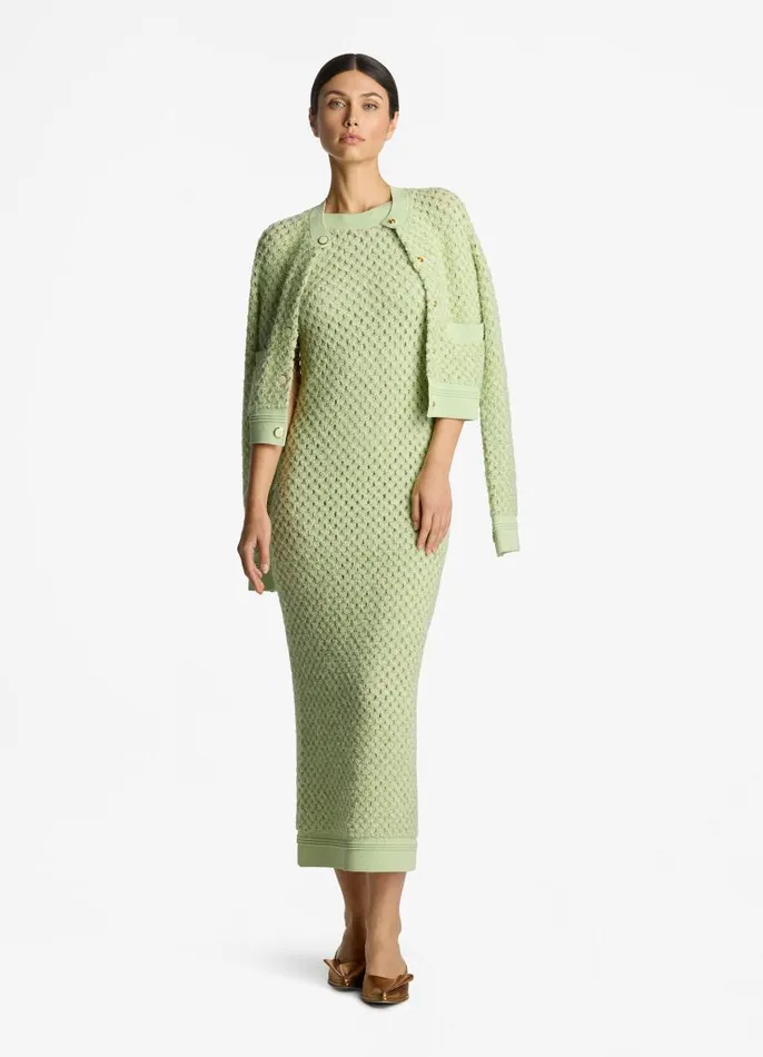 St John Knitwear Women Sparkle Crochet Knit Jacket Pale Lime St John Knitwear Women Sparkle Crochet Knit Jacket Pale Lime