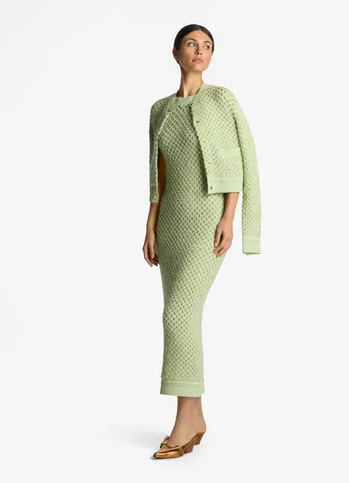 St John Knitwear Women Sparkle Crochet Knit Jacket Pale Lime St John Knitwear Women Sparkle Crochet Knit Jacket Pale Lime