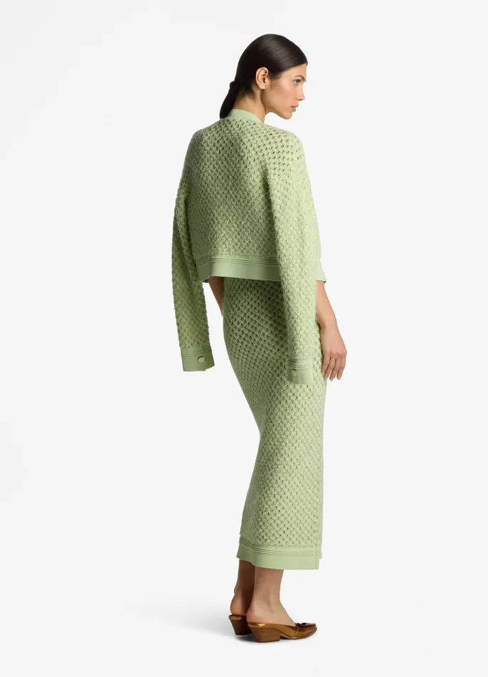 St John Knitwear Women Sparkle Crochet Knit Jacket Pale Lime St John Knitwear Women Sparkle Crochet Knit Jacket Pale Lime