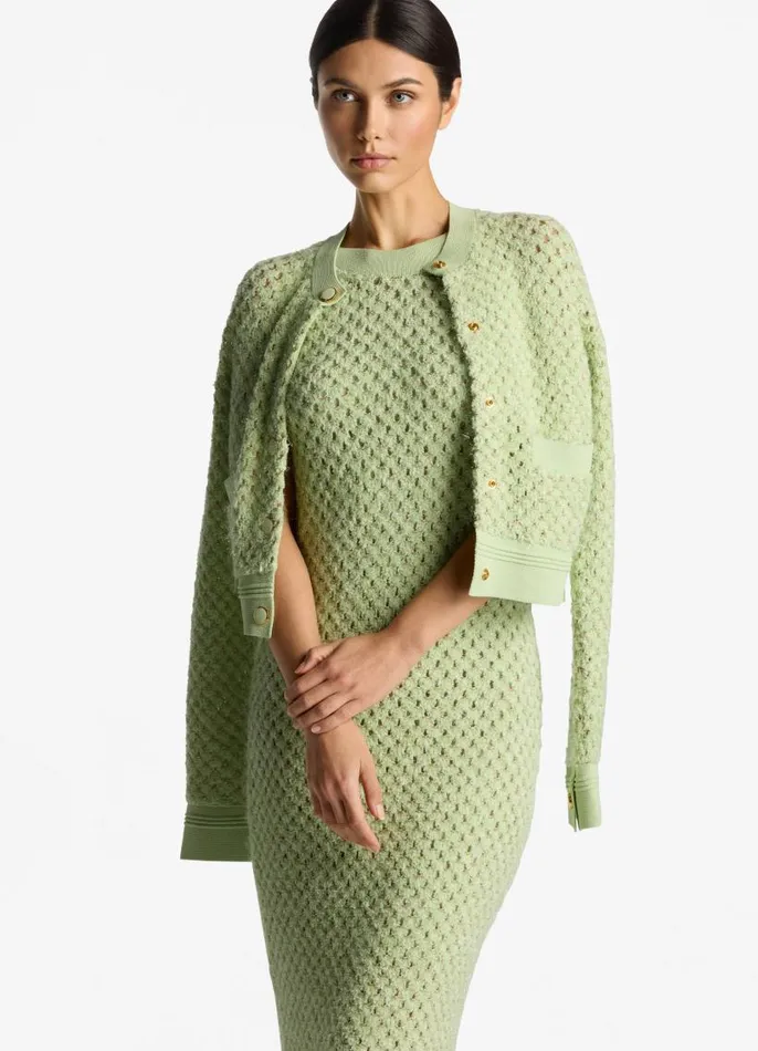 St John Knitwear Women Sparkle Crochet Knit Jacket Pale Lime St John Knitwear Women Sparkle Crochet Knit Jacket Pale Lime