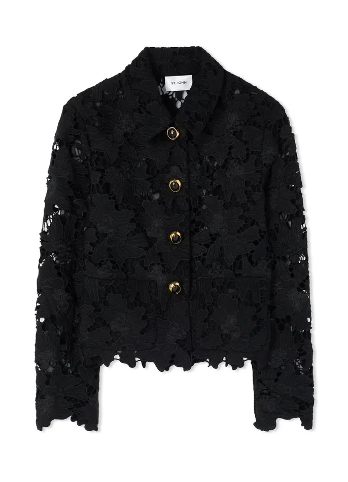 St John Light Jackets Women Floral Guipure Lace Jacket Black