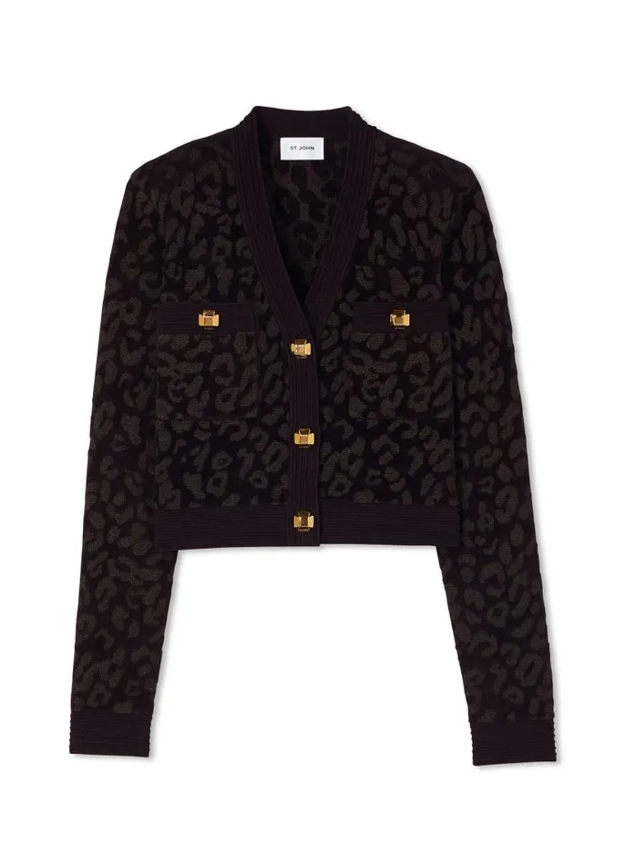St John Light Jackets Women Leopard Knit Jacket Aubergine