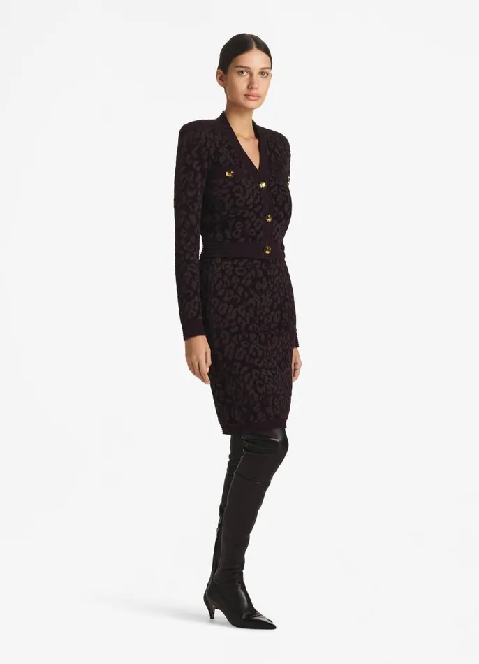 St John Light Jackets Women Leopard Knit Jacket Aubergine St John Light Jackets Women Leopard Knit Jacket Aubergine