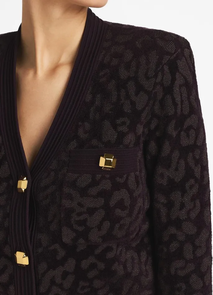 St John Light Jackets Women Leopard Knit Jacket Aubergine St John Light Jackets Women Leopard Knit Jacket Aubergine