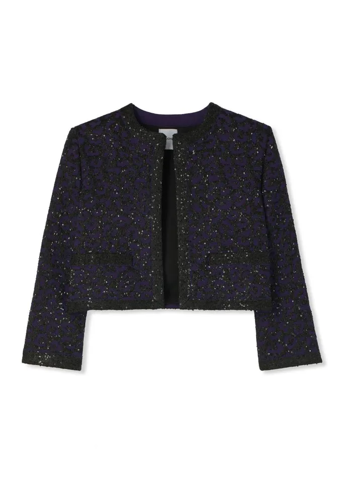 St John Light Jackets Women Leopard Sequin Knit Short Jacket Purple
