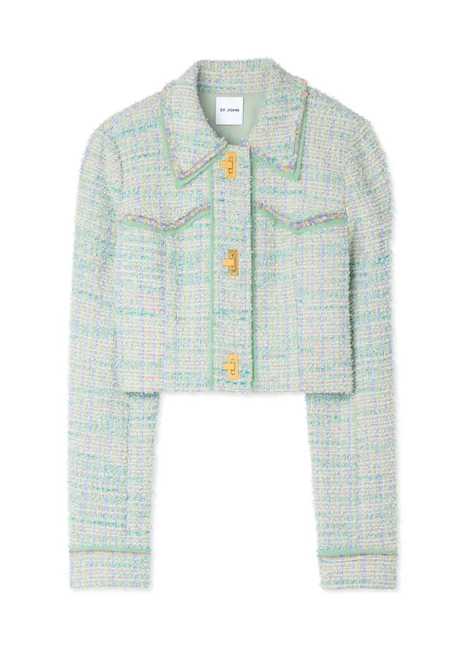 St John Light Jackets Women Light Textured Eyelash Tweed Short Jacket Mintecru Multi St John Light Jackets Women Light Textured Eyelash Tweed Short Jacket Mintecru Multi