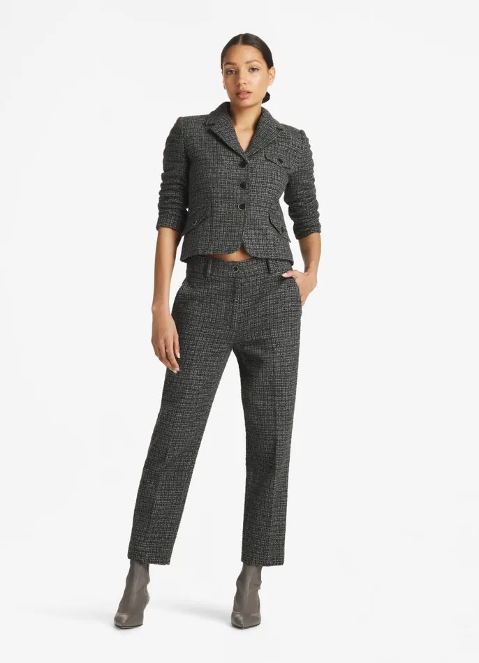 St John Light Jackets Women Micro Pattern Tweed 34 Sleeve Jacket Light Gray Multi St John Light Jackets Women Micro Pattern Tweed 34 Sleeve Jacket Light Gray Multi