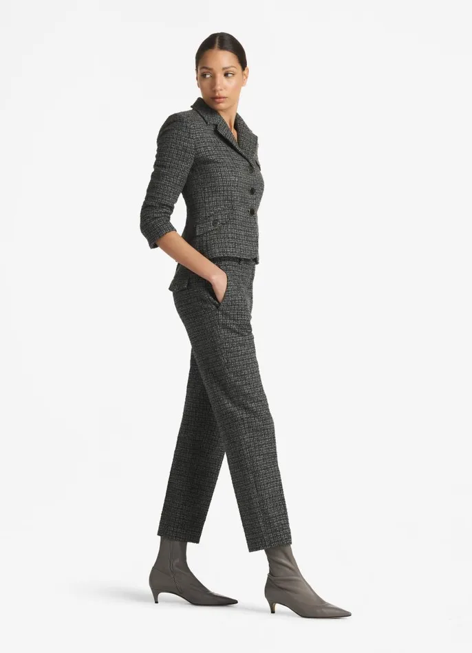 St John Light Jackets Women Micro Pattern Tweed 34 Sleeve Jacket Light Gray Multi St John Light Jackets Women Micro Pattern Tweed 34 Sleeve Jacket Light Gray Multi