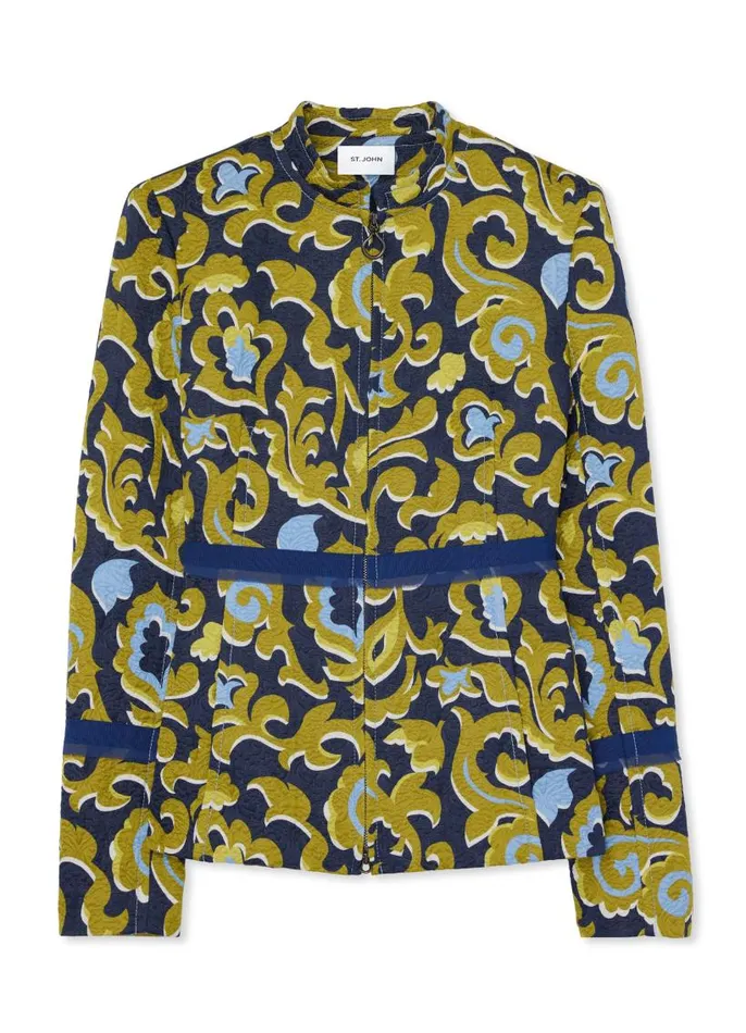 St John Light Jackets Women Silk Jacquard Paisley Jacket Saddle Multi