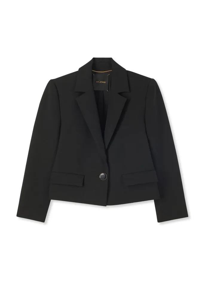 St John Light Jackets Women Stretch Crepe Single Button Jacket Black