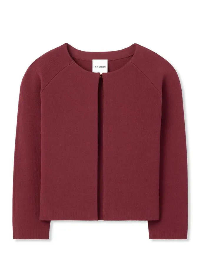 St John Light Jackets Women Stretch Viscose Knit Bolero Jacket Persimmon