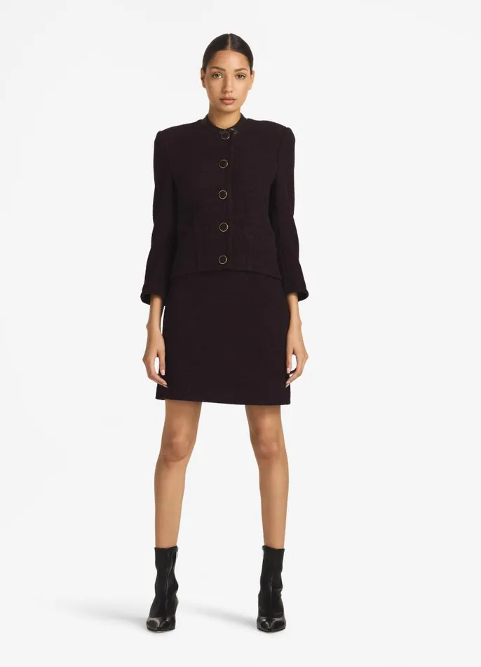 St John Light Jackets Women Terry Tweed And Leather Jacket Aubergine St John Light Jackets Women Terry Tweed And Leather Jacket Aubergine