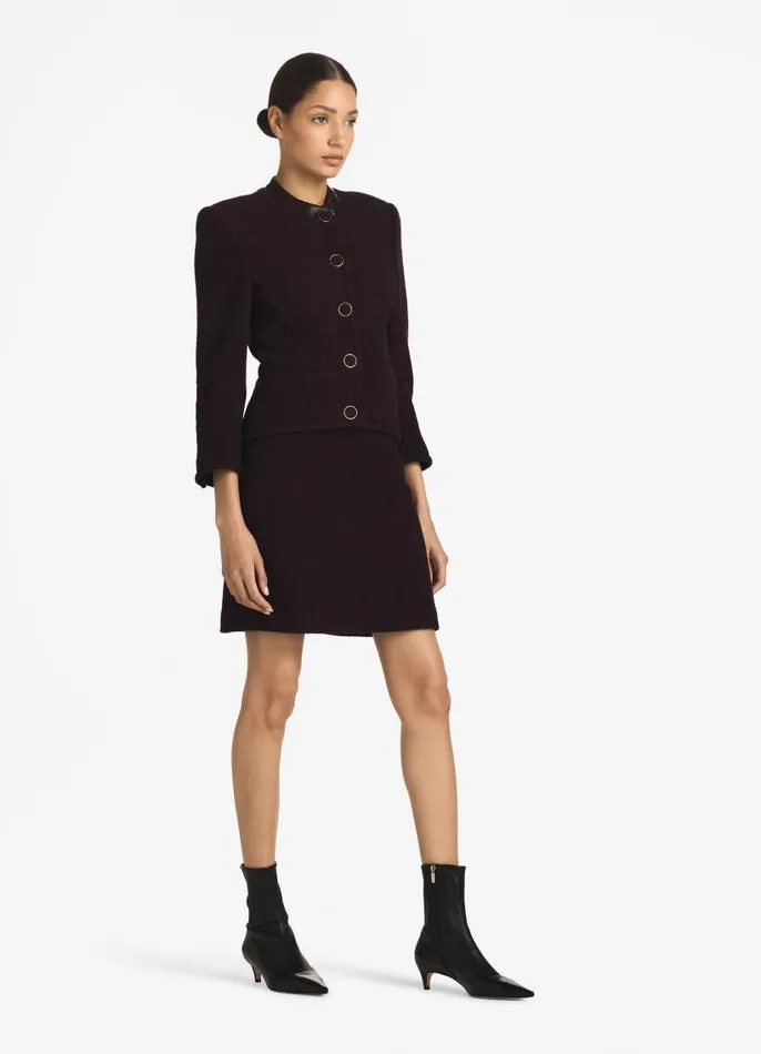 St John Light Jackets Women Terry Tweed And Leather Jacket Aubergine St John Light Jackets Women Terry Tweed And Leather Jacket Aubergine