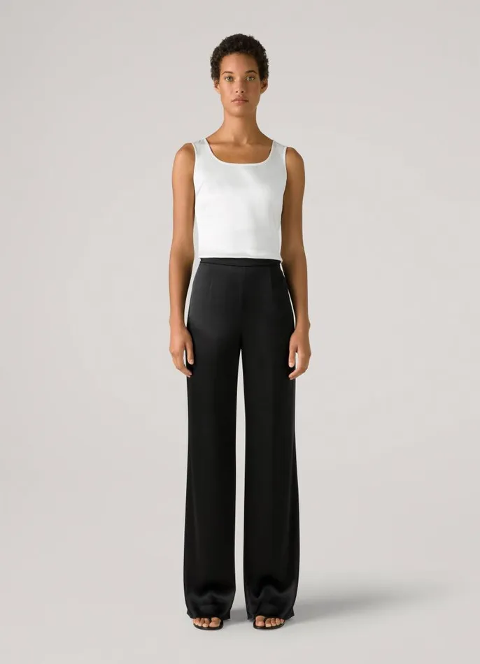 St John Pants Women Elastic Waistband Liquid Satin Pants Bright White St John Pants Women Elastic Waistband Liquid Satin Pants Bright White