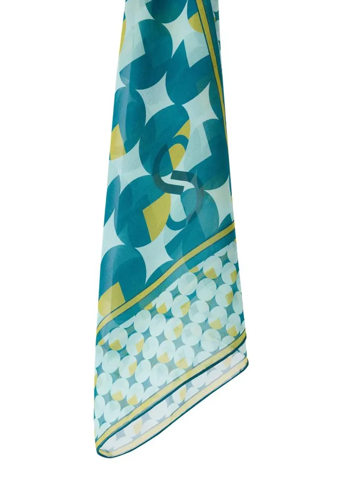 St John Scarves Women SJ Logo Geo Silk Twill Scarf Dark Teal Multi