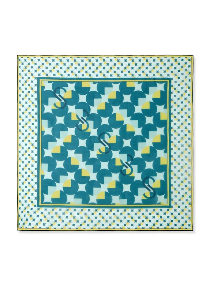 St John Scarves Women SJ Logo Geo Silk Twill Scarf Dark Teal Multi St John Scarves Women SJ Logo Geo Silk Twill Scarf Dark Teal Multi