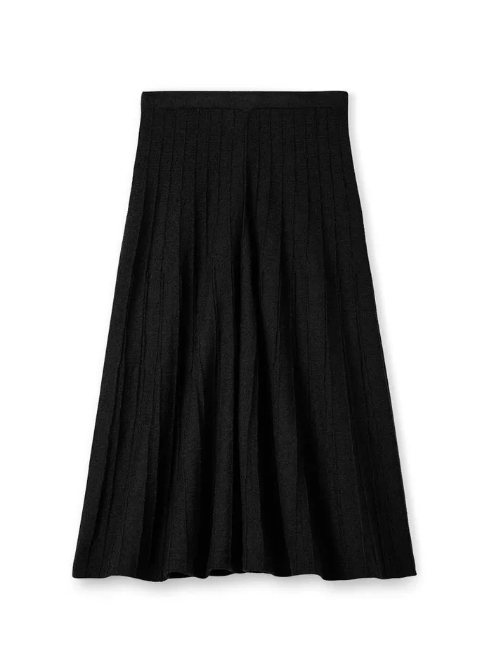 St John Skirts Women Bouclette Pleat Knit Skirt Black