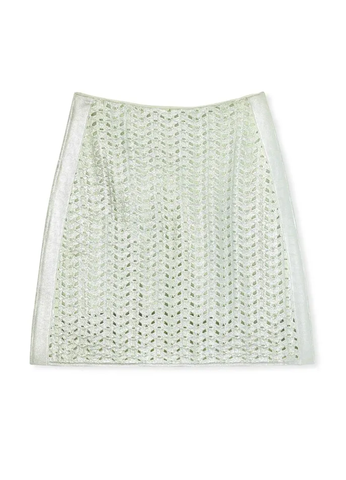 St John Skirts Women Lacquered Crochet Knit Skirt Pale Lime