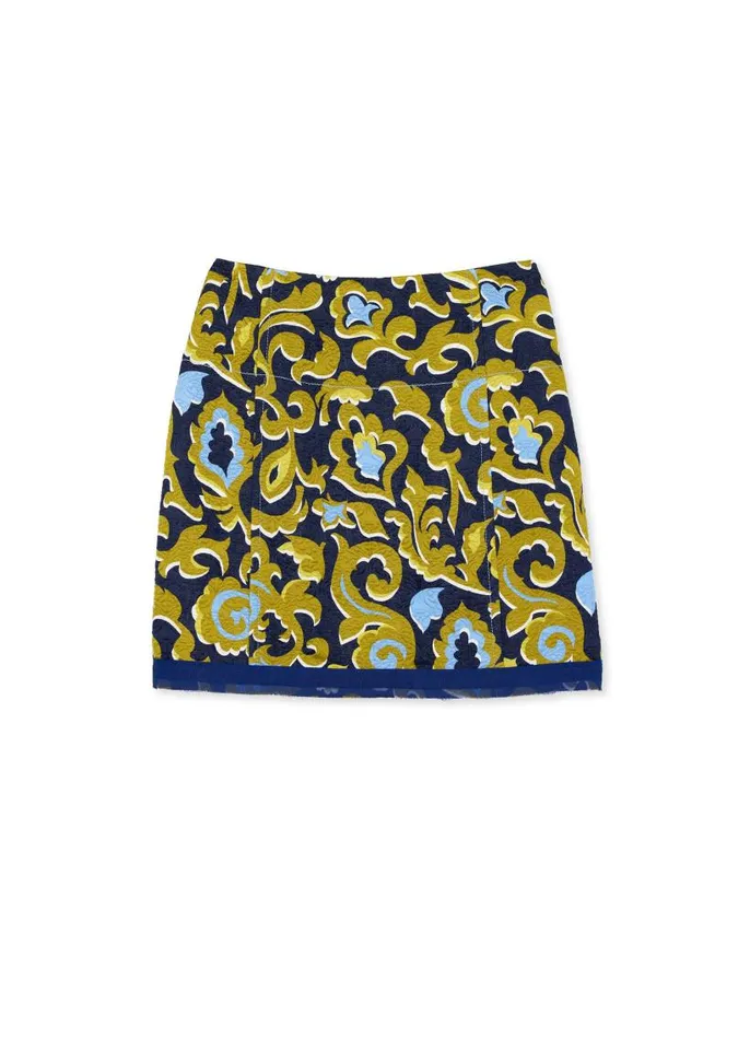 St John Skirts Women Silk Jacquard Paisley Skirt Royal Blue Multi