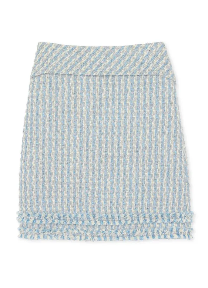 St John Skirts Women Textured Multi Tweed Skirt Powder Bluewhite Multi