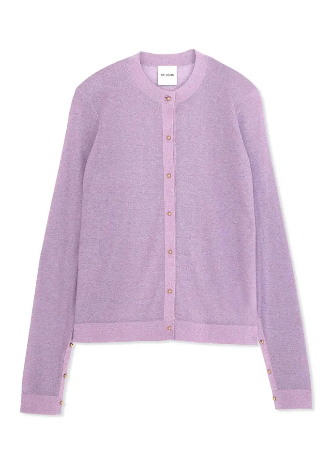St John Sweaters Women Lurex Jersey Knit Cardigan Amethyst