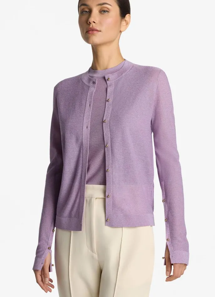 St John Sweaters Women Lurex Jersey Knit Cardigan Amethyst St John Sweaters Women Lurex Jersey Knit Cardigan Amethyst