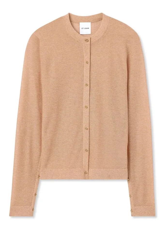 St John Sweaters Women Lurex Jersey Knit Cardigan Light Blossom