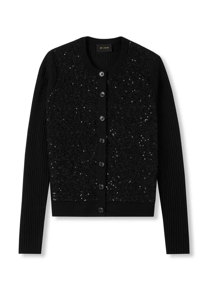 St John Sweaters Women Sequin Knit Cardigan Black