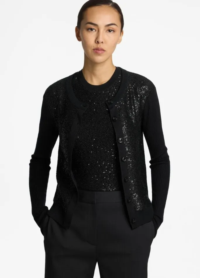St John Sweaters Women Sequin Knit Cardigan Black St John Sweaters Women Sequin Knit Cardigan Black