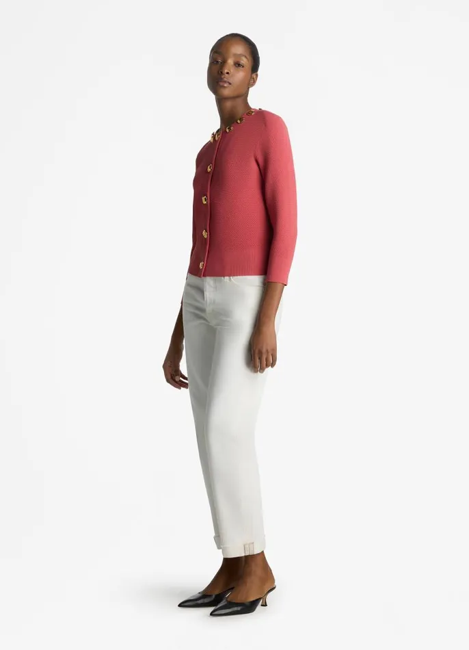 St John Sweaters Women Studded Pique Knit Cardigan Rose St John Sweaters Women Studded Pique Knit Cardigan Rose