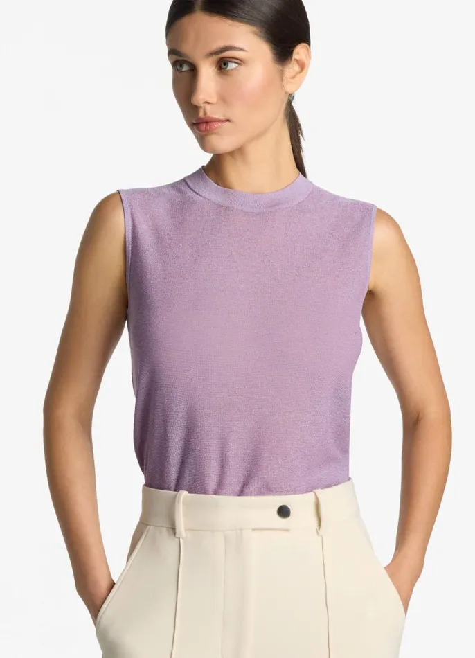 St John Tops and Shells Women Lurex Jersey Knit Shell Amethyst St John Tops and Shells Women Lurex Jersey Knit Shell Amethyst