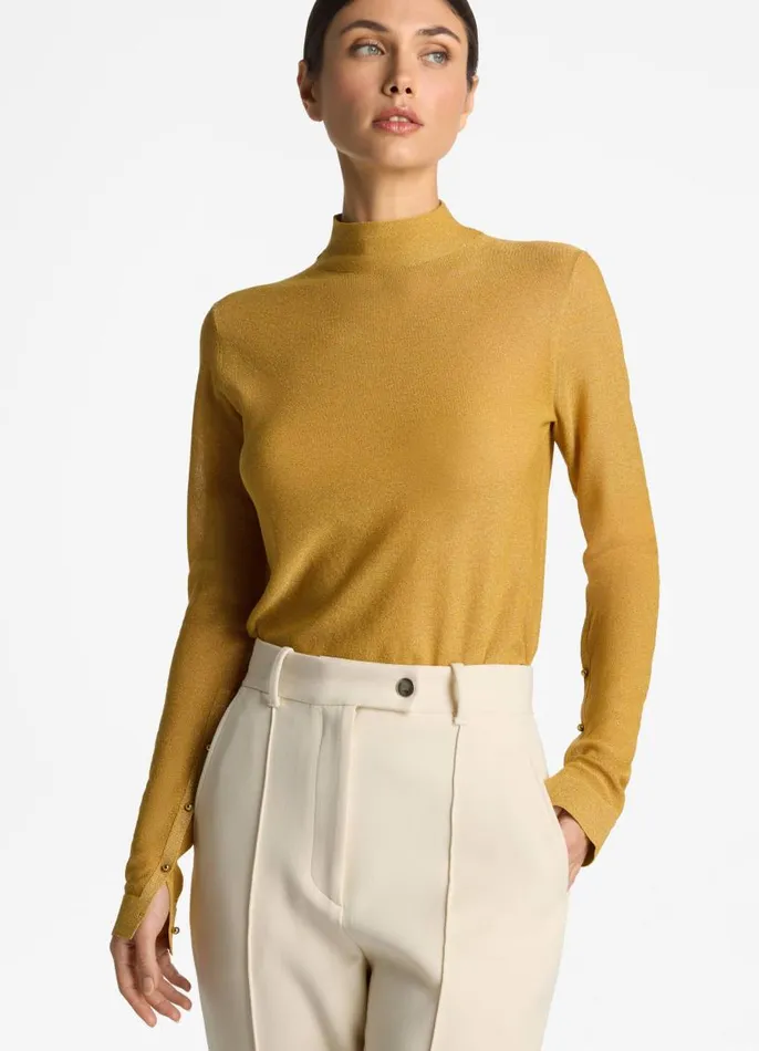 St John Tops and Shells Women Lurex Jersey Knit Turtleneck Sunflower St John Tops and Shells Women Lurex Jersey Knit Turtleneck Sunflower